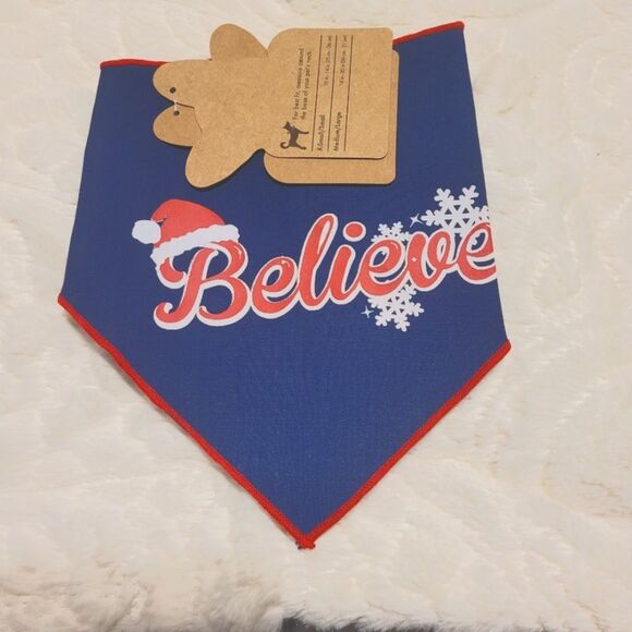 Pup Crew Pet Bandana Cat or Dog Christmas Believe Santa Hat Snow Blue XS-S New - Picture 4 of 6
